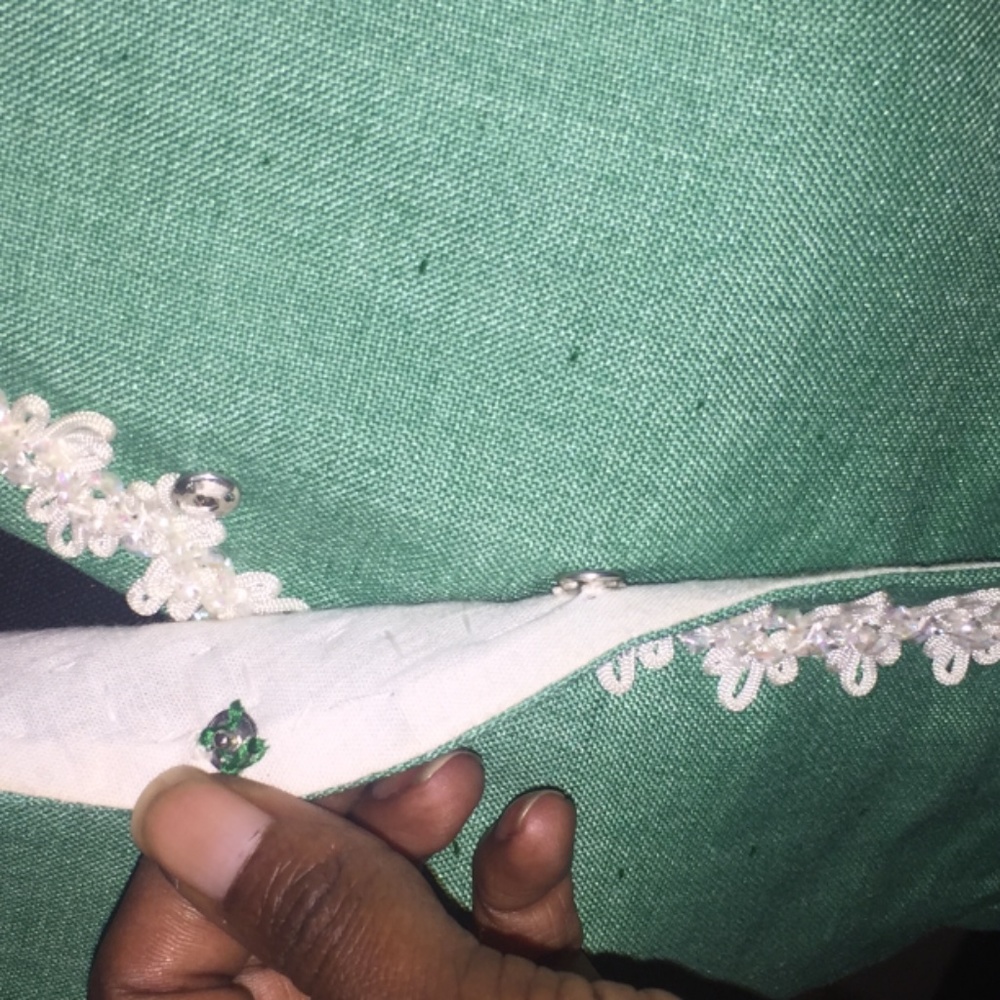 Vintage 60's Custom-made green dress with beaded decorative trim - Picture 8 of 11